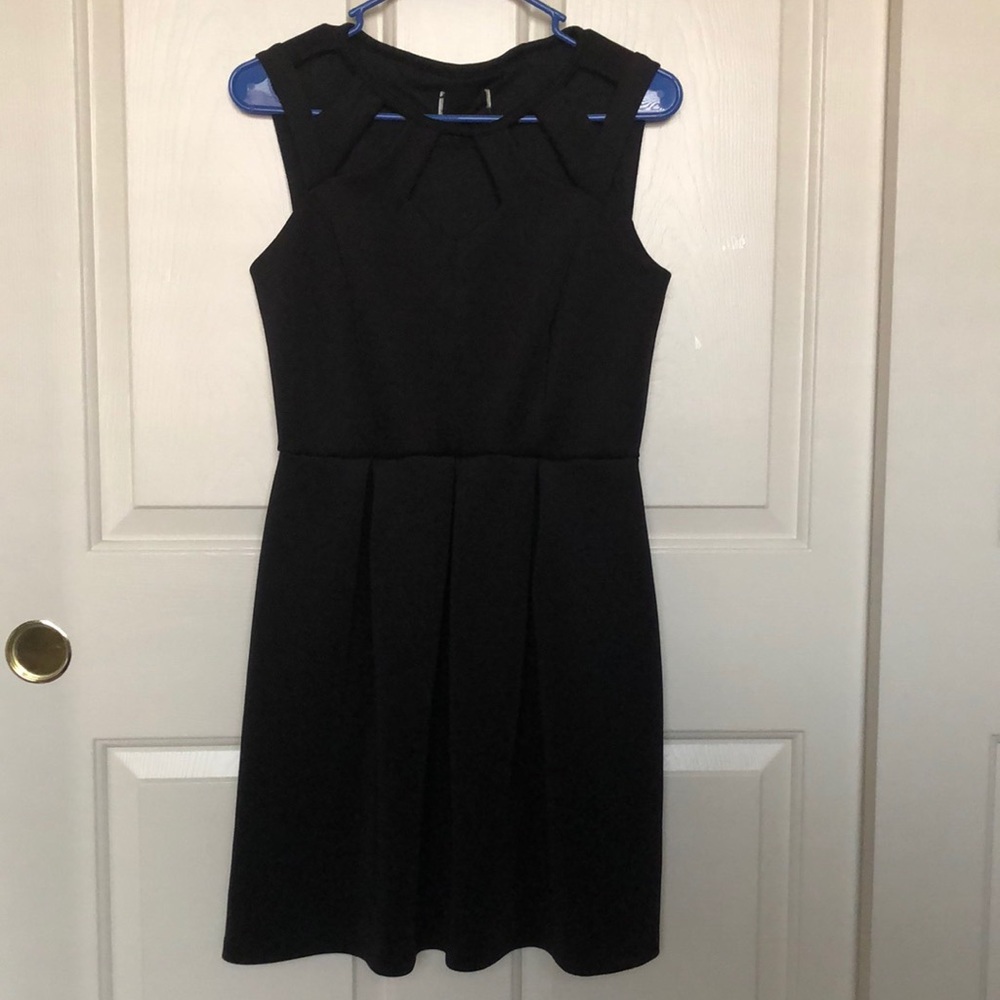 Pleated Black Midi Dress, Size Medium